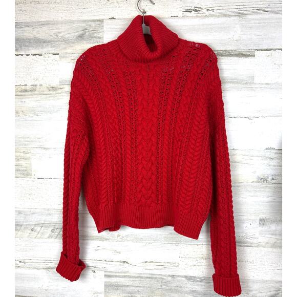 Lauren Ralph Lauren Women’s M Red Cable-Knit Pullover Turtleneck Sweater NEW - Picture 3 of 8
